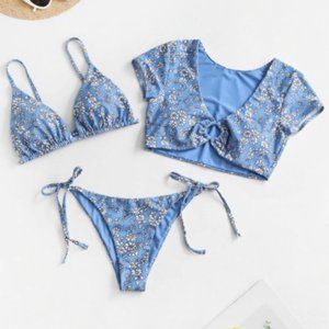 Zaful Reversible 3 Piece Floral Bikini Swimsuit